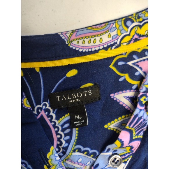 Talbots Petites Navy Paisley Print V Neck Button Up Long Sleeve Blouse Top Mp‎ - Picture 3 of 7
